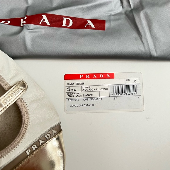 Prada Cream Off White Light Gold mary jane ballet flats 35 - Picture 8 of 8